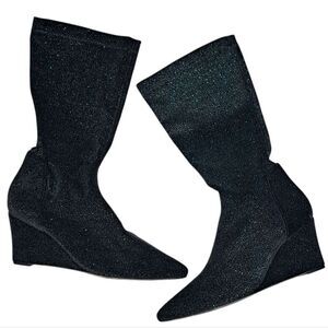 Free People Seville Slouchy Glam Wedge Boots Size 41 Black Multi